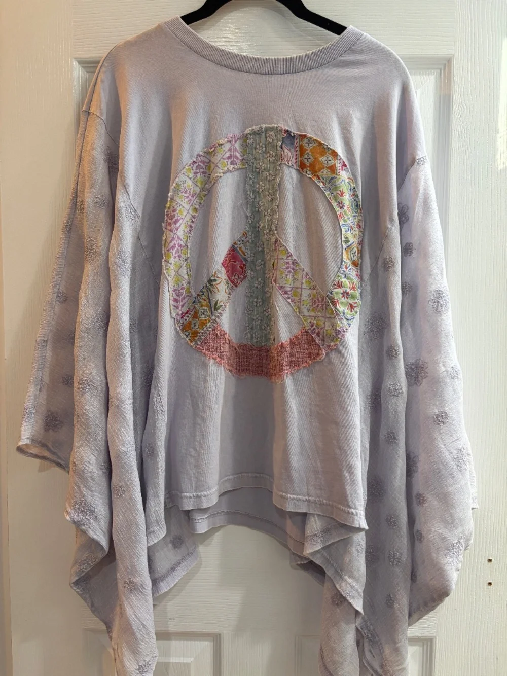 NEW EASEL PEACE PATCH FRONT MINERAL WASHED PONCHO TOP LILAC OVERSIZED SMALL - Picture 1 of 5